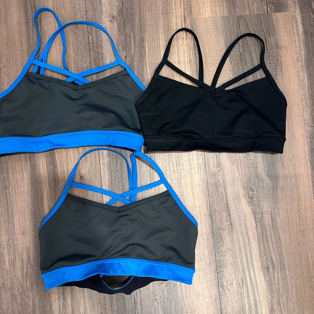 Zella Sports Bra 3-Pack – Strappy Back, Blue/Black – Size XS/S, Good